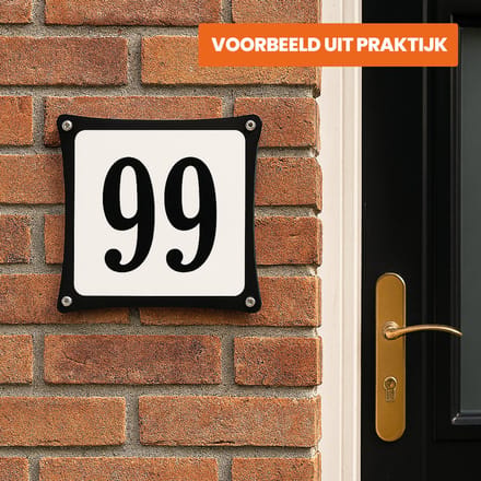 Decoporta Huisnummerbord Emaille-Look - Nummer 65 - Standaard - 10 x 10 cm | incl. schroeven