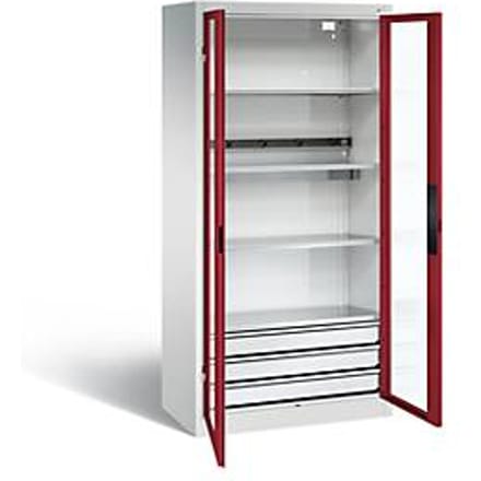 C+P Basic batterijlaadkast met acrylglas doorkijkvenster, H 1950 x B 930 x D 500 mm, lichtgrijs/roodbruin