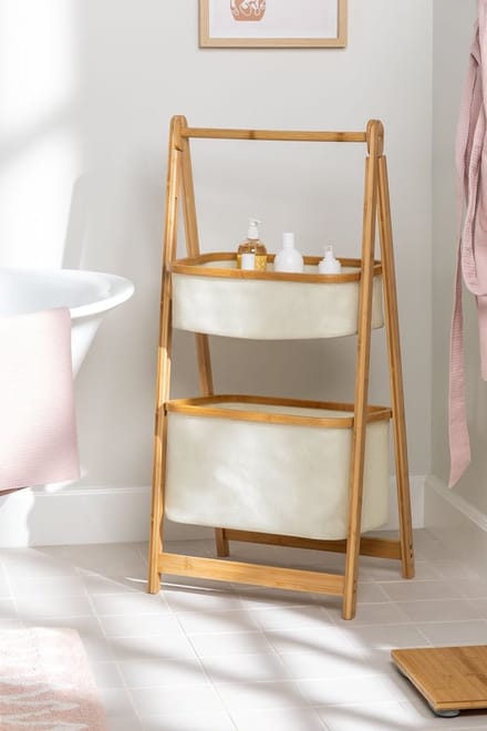 MIRA Home - Wasmand 2 Vakken - Waszak - Wassorteerder - Bamboe - 45x97cm