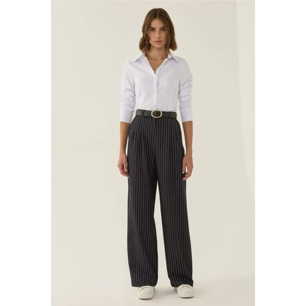 Hoge Taille Gestreepte Rechte Broek