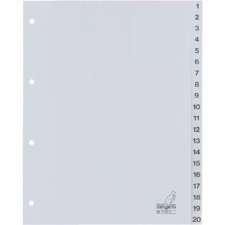 Kangaro tabbladen - A4 - PP 120 micron - grijs - 4-gaats - 20-delig cijfers
