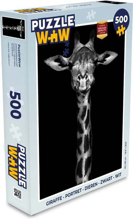 Puzzel Giraffe - Portret - Dieren - Zwart - Wit - Legpuzzel - Puzzel 500 stukjes