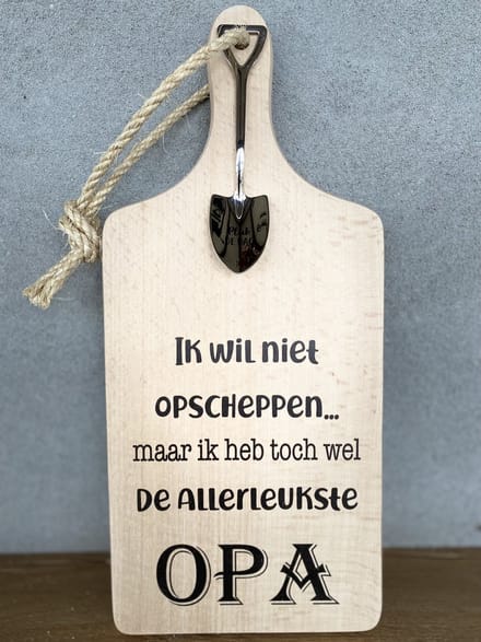 Creaties van Hier - Serveerplankje met Lepeltje - Opa - 35 cm - Hout - Metaal