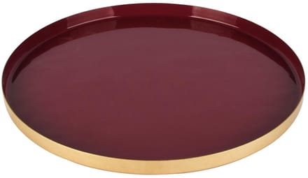 Dekoratief | Dienblad rond, bordeaux/goud, metaal, 26x26x2cm | A258159
