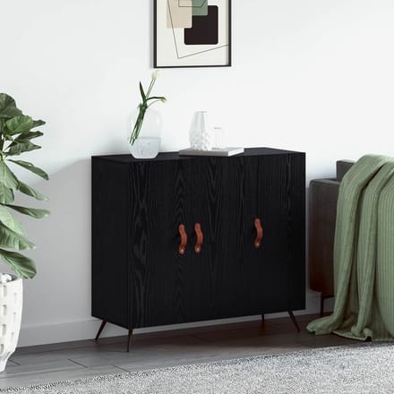 vidaXL - Dressoir - Zwart - Eiken - 89,5 - x - 34 - x - 80 - cm - Bewerkt - hout