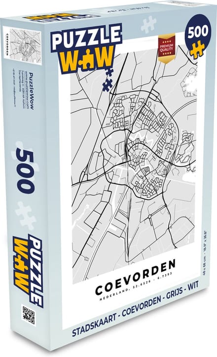 Puzzel Stadskaart - Coevorden - Grijs - Wit - Legpuzzel - Puzzel 500 stukjes - Plattegrond