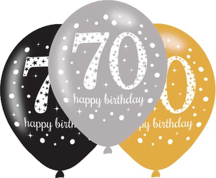 Amscan - Sparkling Celebrations - Ballon 70 Goud, Zilver, Zwart (6 stuks)
