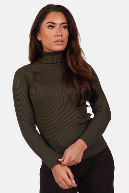 Getdrezzed Top - Maat: One size - Coltrui ribbel kaki