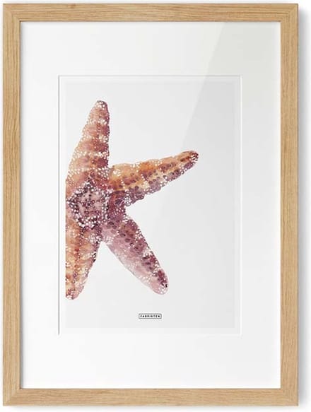 Fabrikten Poster Strand - Zeester - Crème/Oranje/Rood - A4