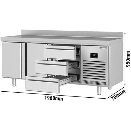 GGM Gastro Koelwerkbank PREMIUM PLUS - 1960x700mm - met 2 deuren - met 3 lades - met opstand zilver