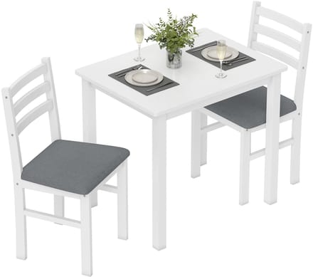 HOMCOM Eettafelset Rubberhout, MDF 80L x 60B x 74,5H cm Wit