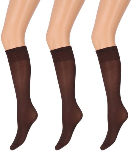 Marianne - Dames Kneehighs Shiny Panty - 35Den - 3-Pack - Maat One Size - Chocolate