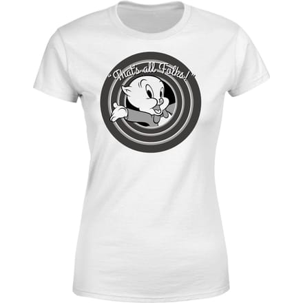Looney Tunes Porky Pig Circle Logo Dames T-shirt - Wit - XL
