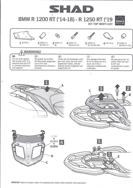 Kit TOP MASTER Support de top case Shad pour moto BMW R 1250 Rt W0RT14ST