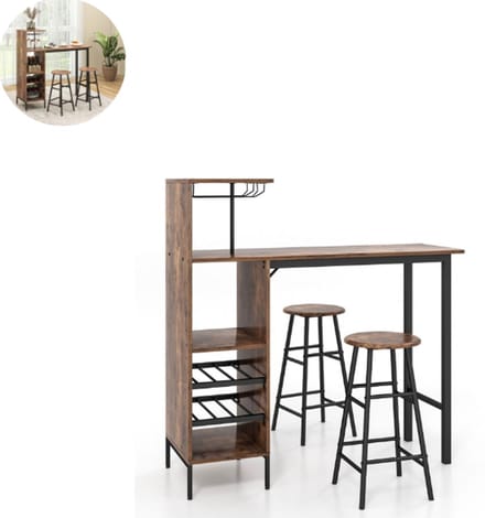Bartafel keuken - Bartafel Set - Barkruk - Barstoel - Keukenstoel - Voetsteun - Natuur