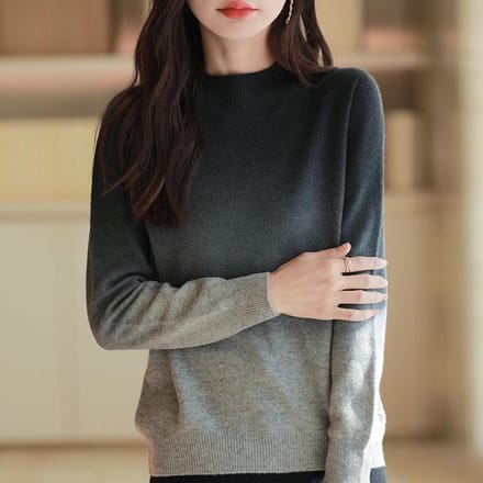 Pull de base à col semi-haut épais à couleur dégradée, haut de pull ample, pull tricoté XL black