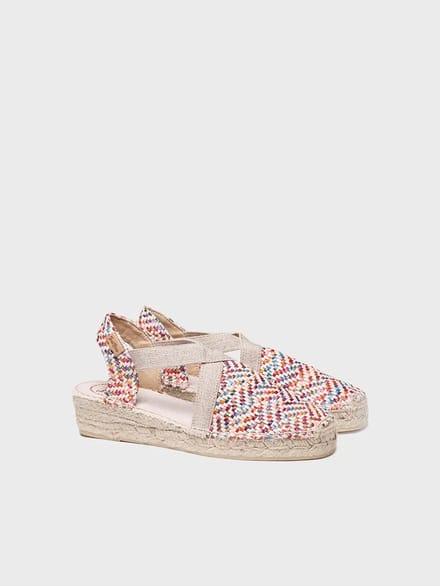 Platte espadrilles voor dames van veelkleurig raffia | VERA-MS