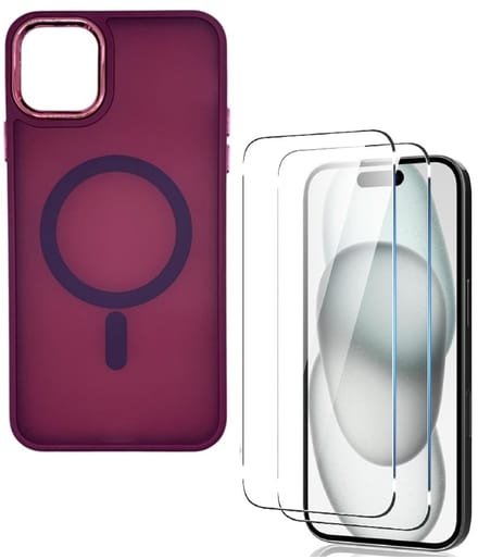 Matte magnetische hoes Geschikt voor: iPhone 16 Plus - Compatibel met MagSafe + 2x Screenprotector - Matte achterkant - Rood