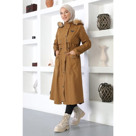 Eyelet Detailed Jas With Embleem, Beige-bruin