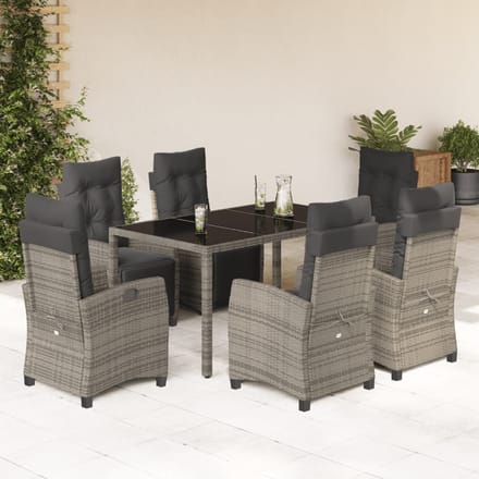 vidaXL - 7-delige - Tuinset - met - kussens - poly - rattan - grijs
