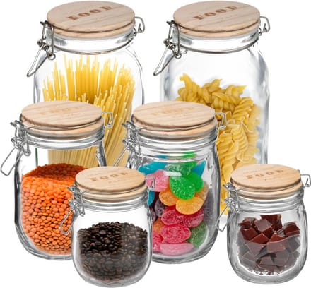 5Five - Set 6x keuken voedsel voorraadpotten glas 0.75/1.0/2.0 Liter