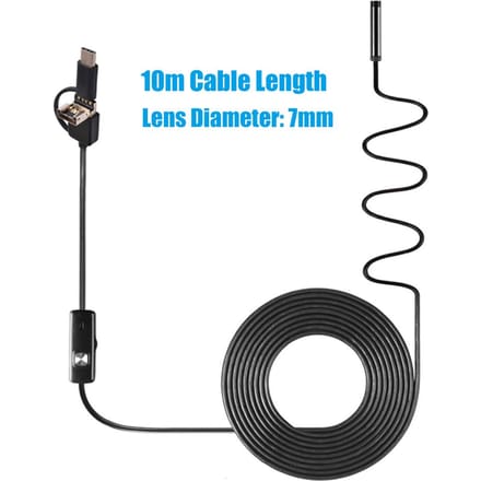 3-in-1 industriële endoscoop Borescope-inspectiecamera Ingebouwd 6 LED's IP67 Waterdicht USB Type-C 7mm & 10m