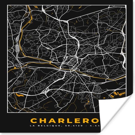 Poster Charleroi - Stadskaart - Plattegrond - Goud - Kaart - 75x75 cm