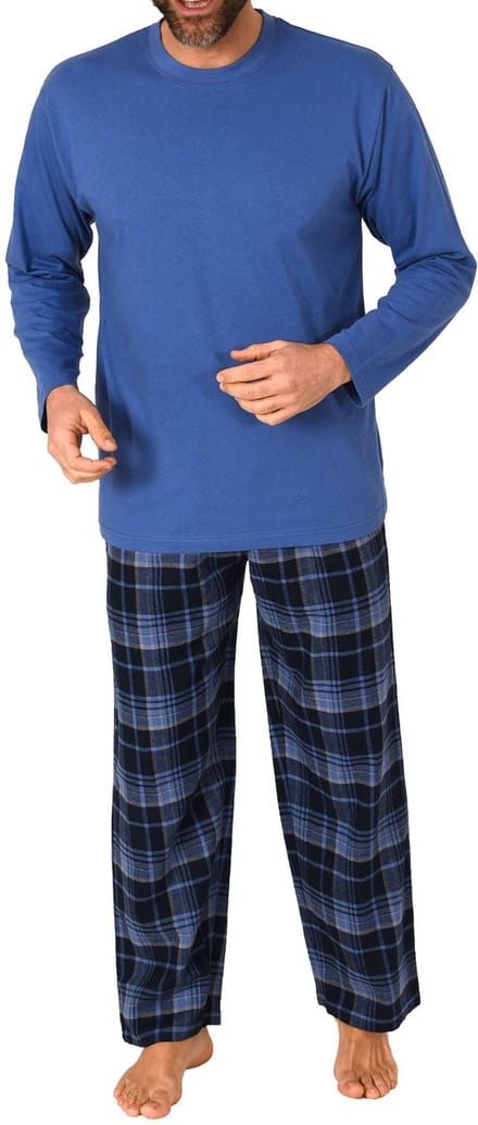 Lange herenpyjama, pyjama met geruite flanellen broek