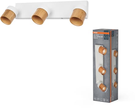 OSRAM LED Spot Half Wood Line Plafondspot 3x GU10, Wit/Hout decor, Staal/Rubberhout, draaibaar
