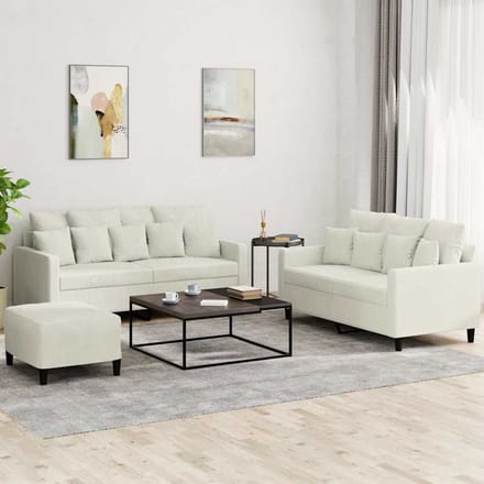 vidaXL - 3-delige - Loungeset - met - kussens - fluweel - crèmekleurig