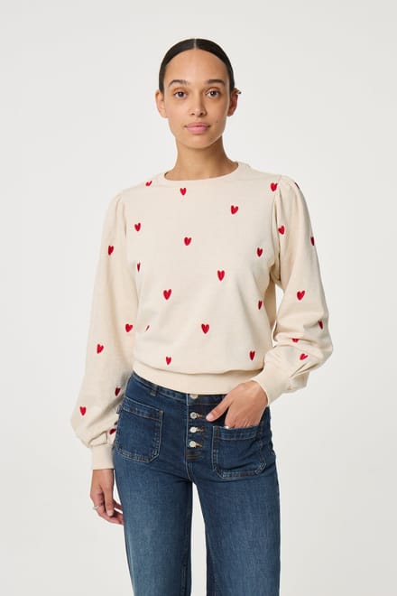 Fabienne Chapot Dina Sweater Oatmeal / Disco Red Maat: S | Sweaters Outlet | Dames | Beige