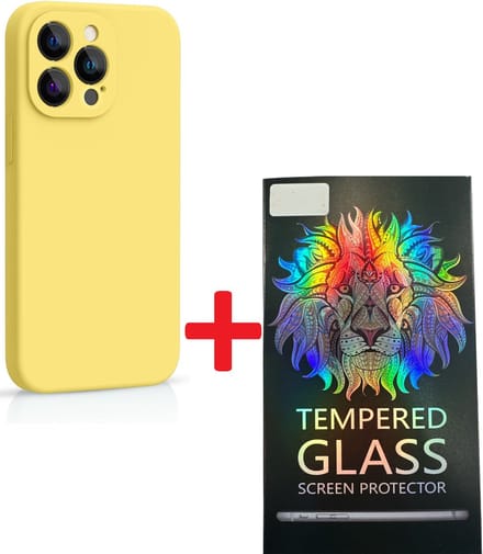 Solid hoesje Soft Touch Liquid Silicone + 1X Screenprotector [Camera all-round bescherming] - Geschikt voor: iPhone 13 Pro Max - Geel