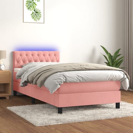 vidaXL - Boxspring - met - matras - en - LED - fluweel - roze - 90x200 - cm