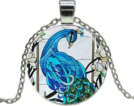 Fako Bijoux® - Ketting - Cabochon - Pauw - Blauw