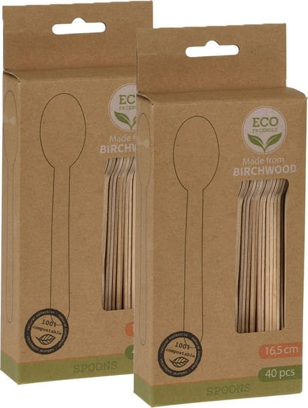 BBQ/verjaardag/camping wegwerp bestek - lepels - 80x - hout - 16 cm - eco friendly/composteerbaar