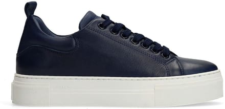 Manfield - Dames - Donkerblauwe leren sneakers - Maat 40