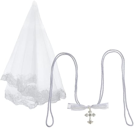 Dailygoods- Bruiloftsluier met Strass Kruis - Polyester Kant Sluier - Bruiloft Koord Set - Hanger Ornamenten - 2 Stuks - Uniek Ontwerp - Bruidssluier