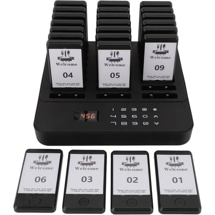 Restaurant Pagersysteem 24 Pagers Vibratie Piepen Knipperlicht 984,25ft Receptie Pagers Belknoppen UK Plug black