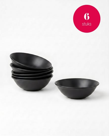 vtwonen - Kommen - Porselein - Mat Zwart - 18 cm - Set van 6