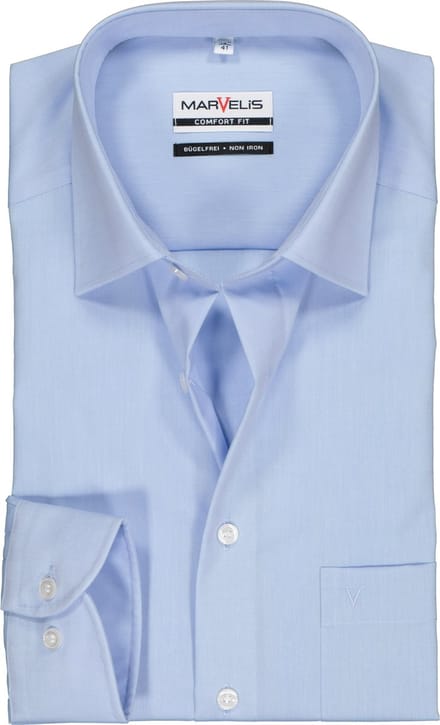 MARVELIS comfort fit overhemd - mouwlengte 7 - lichtblauw - Strijkvrij - Boordmaat: 43
