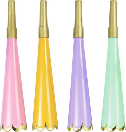 UNIQUE - 4 kleurrijke metallic feesttoeters - Decoratie > Toeters en roltongen