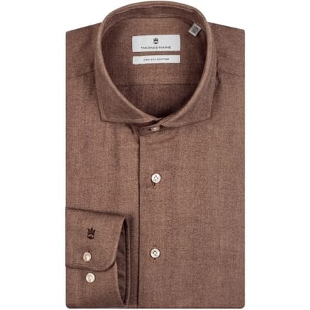 Thomas Maine Overhemd Roma Modern Kent Herringbone Flanel Tencel Tabac / male