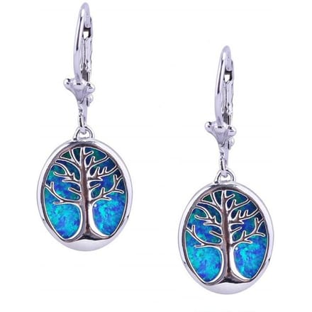Mode Levensboom Lange Dangle Drop Oorbellen Voor Vrouwen Boho Faux Blue Fire Opal Femme Statement Sieraden Accessoires Geschenken blauw