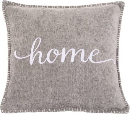 TISECO HOME STUDIO - Kussen (gevuld) DAMIAN - Geborduurde HOME tekst - Vierkant - 45x45 cm - Lichtgrijs
