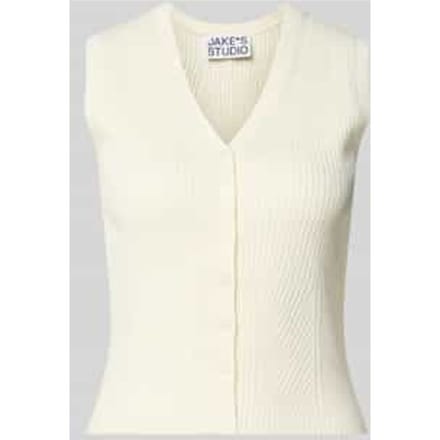 Gebreide bodywarmer van viscosemix met V-hals