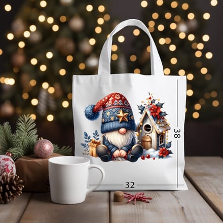 Katoenen kersttas gnome 02 - kerst - tas -katoen - gnome