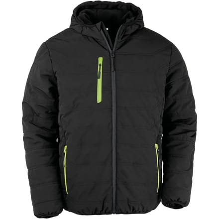 Result Recycled Black Compass Padded Winter Jacket RT240 - Black/Lime - XL