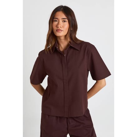 boohoo Dames Chambray Doorknoop Overhemd | Chocoladebruin | Maat: 40
