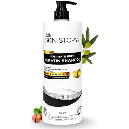 Shampoing à la kératine sans sulfate The Skin Story - Soin des cheveux colorés | Shampoing lissant | Brillance, douceur et douceur des cheveux (450ML) white