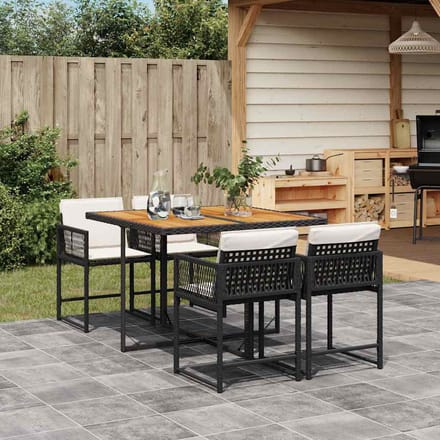 vidaXL - 5-delige - Tuinset - met - kussens - poly - rattan - zwart